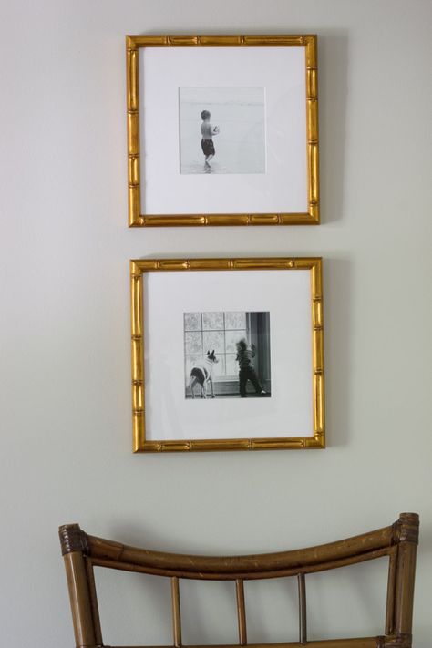 These Mandalay frames from Framebridge display black and white Instagram photos in this master bedroom makeover, which was transformed as part of the One Room Challenge. Gold Gallery Wall, Sarah Tucker, Ikea Pictures, Open Living Room Design, Navy Living Rooms, Black And White Instagram, White Instagram, Display Family Photos, Bedroom Reveal