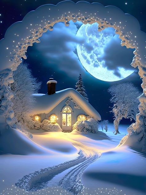 Christmas Screensaver, Snowy House, Beautiful Winter Pictures, Merry Christmas Wallpaper, Beautiful Night Images, Christmas Scenery, Christmas Phone Wallpaper, Cute Christmas Wallpaper, Beautiful Art Pictures