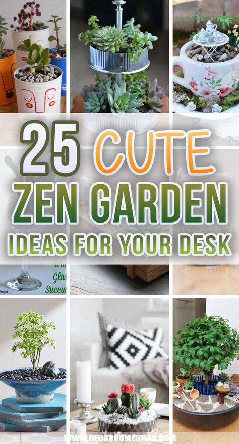 Table Top Zen Garden Ideas, Fairy Garden Office Decor, Japanese Zen Garden Indoor, Handmade Zen Garden, Zen Garden Diy Miniature, Diy Zen Garden Mini How To Make, How To Make A Zen Garden, Zen Garden For Desk, Table Top Zen Garden