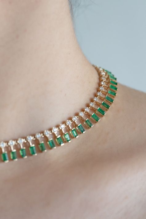 Buy Emerald Dot and Dash Choker Necklace 14K Solid Gold Natural Emerald Cut Emerald Diamond Necklace Choker Emerald Baguette Necklace Gold Online in India - Etsy Diamond Necklace Choker, Dot And Dash, Pink Sapphire Wedding Band, Emerald Diamond Necklace, Ruby Jewelry Necklaces, Gemstone Choker Necklace, Baguette Necklace, Choker Necklace Designs, Gemstone Choker