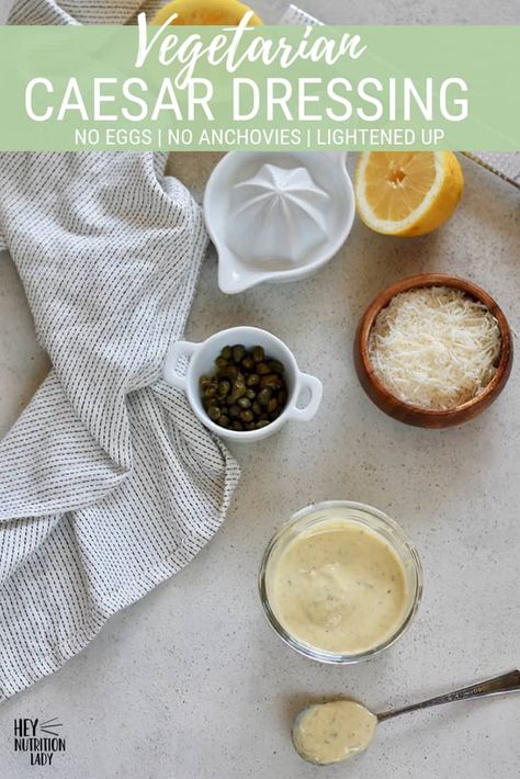 Vegan Ceasar Dressing, Caesar Dressing Without Anchovies, Creamy Caesar Dressing Recipe, Garlic Salad Dressing, Dressing Healthy, Capers Recipe, Vegetarian Comfort Food, Gluten Free Main Dishes, Vegan Challenge