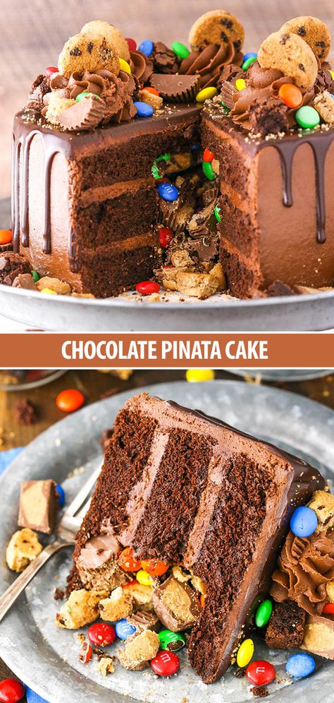 Chocolate Pinata Cake, Piniata Cake, Chocolate Piñata, Life Love And Sugar, Piñata Cake, Chocolate Cake Frosting, Chocolate Pinata, Mini Chocolate Chip Cookies, Chocolate Drip Cake