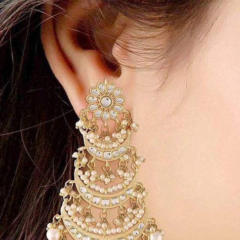 #earrings #diamondearrings #goldearrings #silverearrings #earringscollection #jhumkas #jhumka #jhumkis #jhumkies #jhumka Golden Chandbali Earrings, Earrings For Traditional Wear, Earing For Sarees, Earrings For Lehenga, Earrings For Saree, Chandbali Earrings Gold, Onam Outfits, Golden Earring, Buy Earrings Online