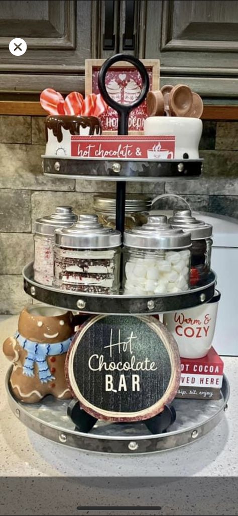 Hot Cocoa Bar, Hot Chocolate Bars, Cocoa Bar, Event Themes, Country Christmas, Christmas Table Decorations, Tiered Tray Decor, Christmas Table, Tiered Tray