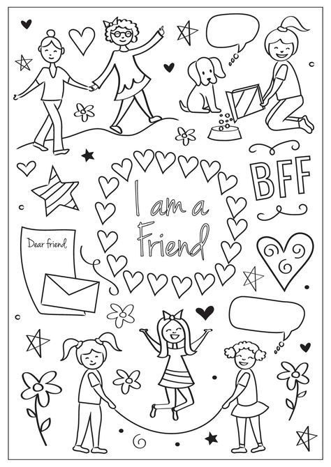 Cute Doodles Friends, Bff Colouring Pages, I Am A Friend Hat Printable, Friendship Coloring Pages Free Printable, Friendship Coloring Pages, Friend Coloring Pages, Kid Colouring, Jess Volinski, Elf 2023