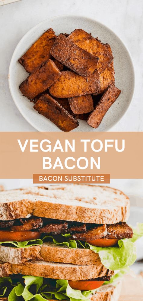 Vegan Tofu Bacon, Vegan Bacon Recipe, Tofu Bacon, Vegan Blt Sandwich, Tofu Sandwich, Homemade Tofu, Tempeh Bacon, Vegan Tofu, Bacon Recipe