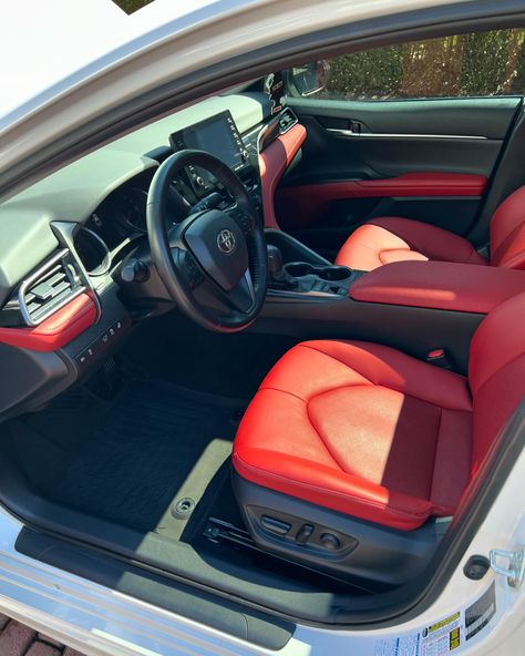 Toyota Camry White with the Red Guts #beforeandafter • • • • • • • #detailing #cars #Toyota #pittsburgh #pittsburghdetailer #carousel #photographer #photography #photooftheday #devsdetailing #detailer #detailingcars #redguts #camry #redinterior #carcleaning #cardetailing #valeting #explore #explorepage Toyota Red Interior, Toyota Camry Red Interior, Toyota Camry Aesthetic, Red Car Interior, Red Interior Car, Girl Cars, 2025 Goals, Cars Toyota, Vision Board Pics