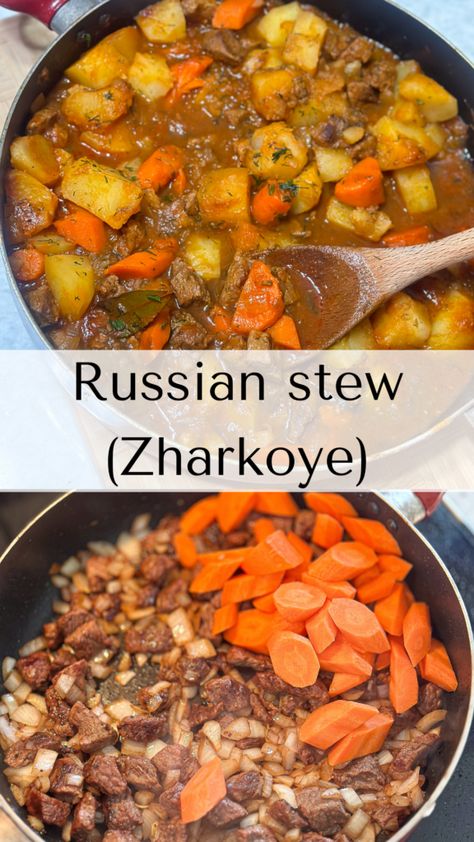 Russian Stew (Zharkoye) Russian Stew Recipes, Russian Stew, Russian Beef Stew, Russian Meals, Beef Country Style Ribs, Russian Breakfast, Braised Potatoes, Pork Stew Meat, Homemade Sourdough Bread