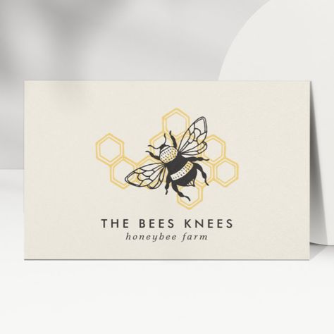 Apiary Design, Honeycomb Background, Bee Logo, Vintage Business Cards, Bee Honeycomb, Vintage Bee, Cmyk Print, Bees Knees, Business Card Logo