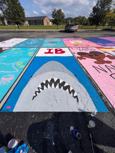 Shark Parking Spot Painting, Shark Senior Parking Spot, Senior Parking Spaces Funny, Funny Senior Parking Space Ideas, Senior Year Checklist, Senior Parking Spot Painting, Senior Spots, Year Checklist, Bff Bucket List