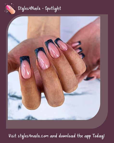 Follow @styles4nailz for more! Download the FREE app now! #ignails #nailswag #swarovskinails #beautynails #shortnails #nails_page #sexynails #nailsdesigner #nailslim #nailsporn #nailsstyle #greennails #nailspiration #orangenails #floridanails #nailschool #gelpolishnails #nails2020 #detroitnails #nailsofinstagram💅 #nailscompany #nailsnude #nailstilist #nailsacrilic #nailsarttut #nailsphoto #nailsred #baddienails #nailsmiami #negativespacenails Black Sparkly French Tip Nails, Sparkly Black French Tip Nails, Nails 2022 Black, Black Glitter French Tip Nails, French Tip Nails Black, Sparkly French Tip Nails, Black Sparkly Nails, Sparkly French Tips, Fall Nails 2022