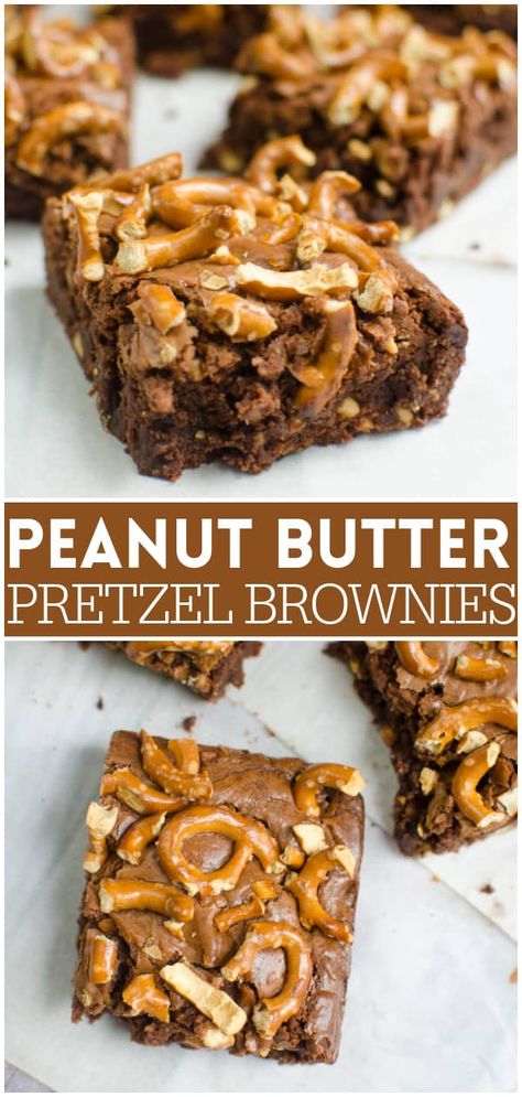 Peanut Butter Pretzel Brownies, Peanut Butter Pretzel Bars, Pretzel Brownies, Peanut Butter Squares, Pretzel Desserts, Butter Pretzels, Crunchy Peanut Butter, Brownies Recipe Homemade, Desserts Cookies