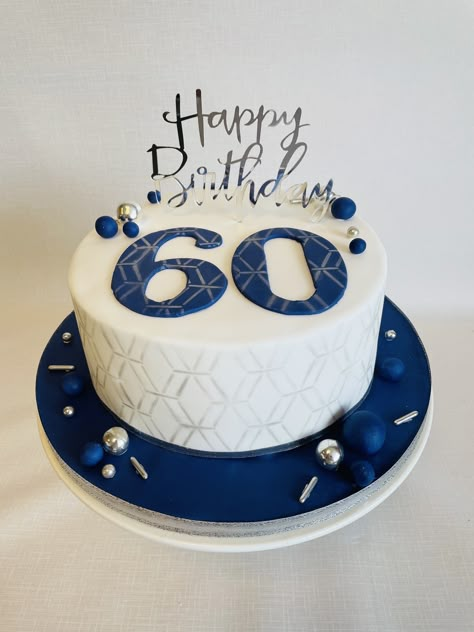 Birthday Cake 60 Men, 60 Years Birthday Cake For Men, Navy Blue And White Birthday Cake, Blue 60th Birthday Party Ideas, Blue 60th Birthday Cake, 60th Birthday Cake Men, 50 Birthday Cake Men, Birthday Cake For 60 Year Old Man, Birthday Cake 60th For Men