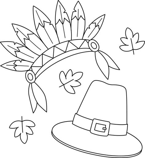 Pilgrim Crafts Preschool, Pilgrim Coloring Pages, Pilgrim Crafts, Kindergarten Coloring Sheets, Thanksgiving Coloring Sheets, Pilgrims And Indians, Native American Feathers, Thanksgiving Crafts Preschool, Native American Headdress