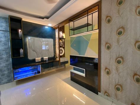 Modern TV Unit with Fish Tank , serving counter with bar hanging unit Tv Unit With Fish Tank Design Modern, Tv Unit With Fish Tank, Serving Counter, Tanks Modern, Modern Tv Unit, Fish Tank Design, Tv Unit Decor, Pop False Ceiling, Modern Tv Units