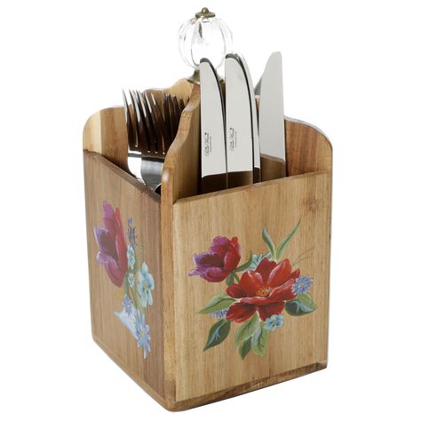 The Pioneer Woman Spring Bouquet 4-Section Acacia Wood Utensil Holder - Walmart.com Wood Utensil Holder, Silverware Organizer, Wood Utensils, Utensil Storage, Utensil Crock, Spring Bouquet, The Pioneer Woman, Utensil Holder, Dining Storage