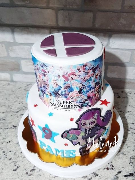 Súper Smash Bros ultimate cake Super Smash Bros Cake, Smash Bros Cake, Mario Birthday Party, Mario Birthday, Gold Dragon, Heart Cake, Birthday Love, Super Smash Bros, Smash Bros