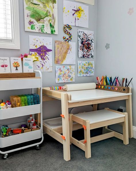 Top 28 Kids Desk Designs 2024: Inspire Learning & Creativity! - placeideal.com Toddler Study Room Ideas, Kids Art Desk Ideas, Diy Kids Art Desk, Kids Craft Table Ideas, Toddler Desk Ideas, Art Area For Kids, Playroom Art Area, Study Area For Kids, Kids Craft Desk