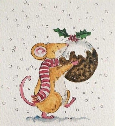 Advent Challenge, Watercolor Christmas Art, Christmas Hope, Christmas Mice, Diy Holiday Cards, Christmas Log, Mouse Illustration, Mouse Drawing, Christmas Coloring Books