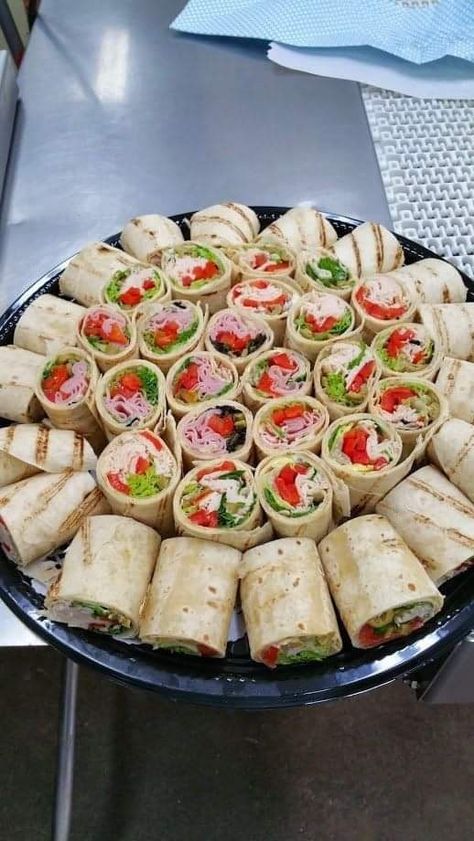 Chicken Platters For Parties, Wraps Platter Ideas, Wrap Platter Ideas, Wedding Sandwich Buffet, Savoury Platters Finger Foods, Party Trays Ideas Food Platters Catering, Mini Wraps For Party, Mini Chicken Wraps, Appetizer Sandwiches Mini