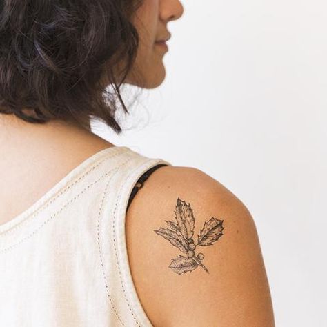 Holly Berry Tattoo, Berry Tattoo, Holly Tattoo, Narcissus Flower Tattoos, Winter Tattoo, Snow Flake Tattoo, Leaf Tattoo, Temp Tattoo, Holly Berry