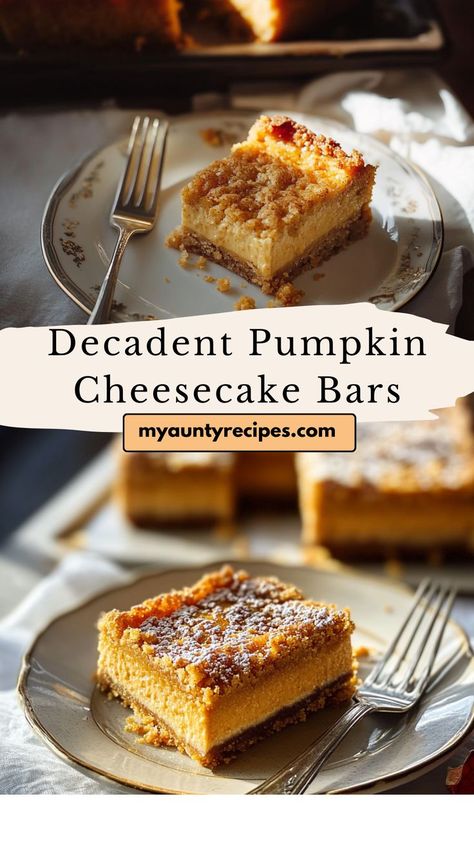 Enjoy the perfect blend of fall flavors in these Pumpkin Spice Cheesecake Bars! With a spiced pumpkin layer and creamy cheesecake on a crumbly crust, they’re ideal for any autumn occasion. Perfectly portioned and full of flavor, these bars are easy to make and serve. Pumpkin Cheesecake Crumble Bars, Easy Pumpkin Cheesecake Bars, Pumpkin Spice Cheesecake Bars, Spice Cheesecake, Pumpkin Spice Cheesecake, Pumpkin Cheesecake Bars, Crumble Bars, Spiced Cider, Spiced Pumpkin