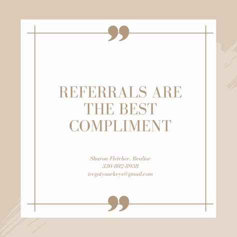 The Best Compliment Is A Referral, Refer A Friend Promotion Ideas, Referral Quotes, Booth Rent Salon, Small Business Referral Quotes, How To Get Referrals, Esthetician Referral Program, Esthetician Referral Cards, Spray Tanning Quotes