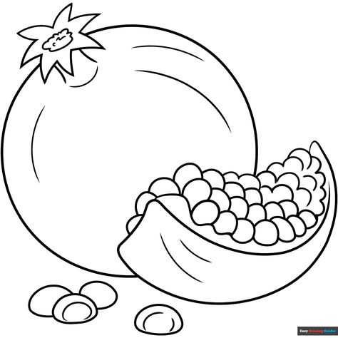 Free Pomegranate Coloring Page for Kids Pomegranate Pictures, Pomegranate Drawing, Easy Drawing Guides, Aesthetics Art, Free Printable Coloring Sheets, Fruit Coloring Pages, Art Aesthetics, Drawing Guides, Art Animation