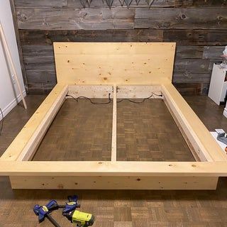 Wooden Bed Frame Diy, Diy Bed Frame Plans, King Size Bed Frame Diy, Diy Platform Bed Frame, Diy King Bed, Diy King Bed Frame, Diy Bed Frame Easy, Platform Bed Plans, Wood Bed Frame Diy