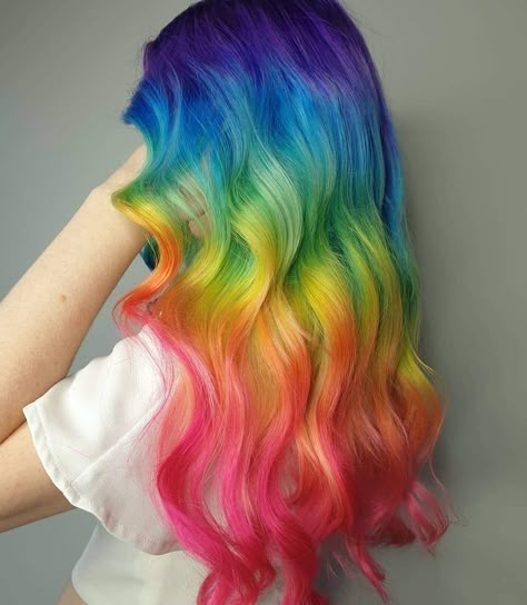 Hair Expo, Unicorn Hair Color, Hair Rainbow, Rainbow Wig, Vivid Hair Color, Rainbow Hair Color, Creative Hair Color, Dyed Hair Inspiration, Dye Colors