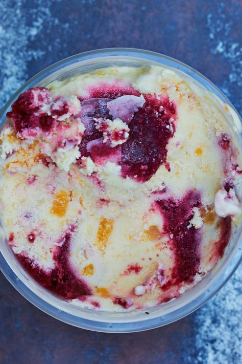 Peach Melba Ice Cream - Because I need more reasons to have peach schnapps and chambord on hand.... Peach Melba Ice Cream, Frozen Deserts, Currant Jelly, Bread Display, Tiny Cooking, Peach Melba, Peach Ice Cream, Frozen Foods, Raspberry Sauce