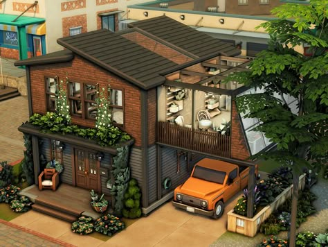 The Sims Resource - The Latchmere (NO CC) Sims 4 Small Business, Sims 4 House Newcrest, Small Houses Sims 4, Newcrest Layout, Sims 4 Couple House, Sims 4 City Build, Sims 4 Unique Builds, Sims 4 Artist House, Sims 4 Industrial House