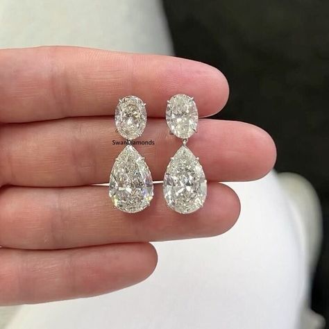 14K White Gold Screw Back Earrings, 15.82 TCW Oval & Pear Cut Moissanite Diamond Wedding Earrings, Dangle Drop Earrings, Anniversary Gift ❁Detail about stones Moissanite & Simulated Stone: ----------------------------- Stone Shape : Oval Cut & Pear Cut  Stone Size : 10X8 MM & 14X10 MM Weight: 15.82 TCW Color: Colorless Cut: Excellent Clarity: VVS ❁ You Can be Planning to place your custom order, Then Do it by onwards. ↣ handmade moissanite made by craftsman with full of festinating and brilliance. As well Stone is produced with excellent cuts, grades and superior quality for our customers. ↣ Metal Preference: 925 Sterling Silver/10KT/14KT/18KT ↣ Metal Tones: Yellow Gold, White Gold, Rose Gold ❁ Stone types & choices: ↣ Natural Diamond, Lab-grown diamond, Precious and semi-precious gemstone Luxury Diamond White Pear-shaped Diamond Earrings, Diamond Silver Earrings, Pear Earrings Wedding, Luxury Oval Earrings With Pave Setting, Luxury Timeless Pear-shaped Earrings, Luxury Pierced Teardrop Jewelry, Luxury Aaa Quality Oval Earrings, Pear Shape Diamond Drop Earrings, Luxury Teardrop Earrings With Polished Finish