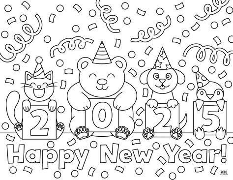 Help keep the kids entertained on New Year's Eve or New Year's Day with these New Year coloring pages. All pages can be printed from home. 100% FREE! New Year Worksheet, New Year With Kids, New Years Worksheets For Kids, New Year Coloring Pages Free Printable, New Years Coloring Page, New Years Colouring Pages, New Years 2024 Coloring Page, New Year’s Eve Printables For Kids, Free Printable New Years Eve Coloring Pages