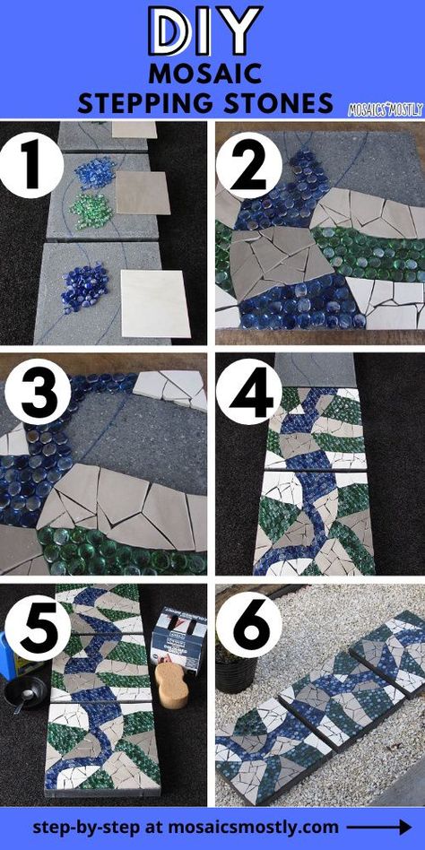 Diy Mosaic Stepping Stones, Mosaic Walkway, Easy Mosaic, Mosaic Stepping Stone, Mosaic Art Diy, Stepping Stones Diy, Mosaic Stepping Stones, Mosaic Garden Art, Diy Mosaic