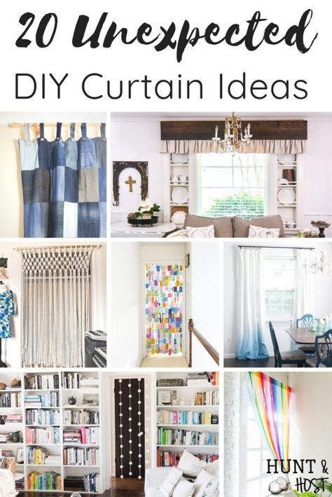 Unexpected DIY curtain ideas for your home,. Theses easy curtain ideas will have you treating your window in no time. A variety of textures, colors and styles wait in this DIY window curtain collection. #windowcovering #DIYcurtain #drapes #dropclothcurtaintutorial #prettywindow Curtains Sewing Diy, Alternative Window Treatments Ideas, Beaded Shower Curtain Ideas, Diy Window Treatments Bedroom, Diy Window Curtains Ideas, Bedroom Curtains Diy, Funky Window Treatments, Non Curtain Window Treatments, How To Decorate Curtains