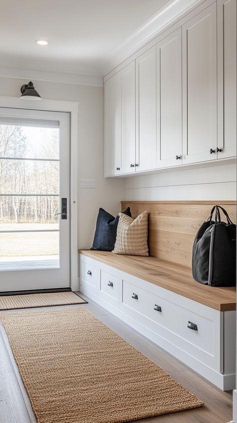 Modern Entryway Inspiration: Stunning Ideas to Elevate Your Home's First Impression - Remodr Mudroom With Wall Of Windows, Drop Zone In Living Room, Foyer Addition Entryway, Drop Off Zone Entryway, Mud Room Modern, Craftsman Entryway, Entrance Mudroom, Modern Entryway Ideas, Mudroom Entryway