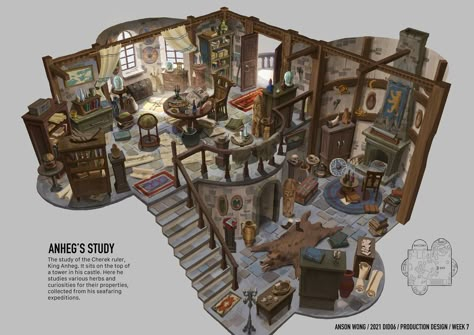 FZD School of Design Messy Room Concept Art, Fantasy House Concept, Room Concept Art, Isometric Interior, Feng Zhu Design, Interior Concept Art, Feng Zhu, Fantasy Rooms, Medieval Houses