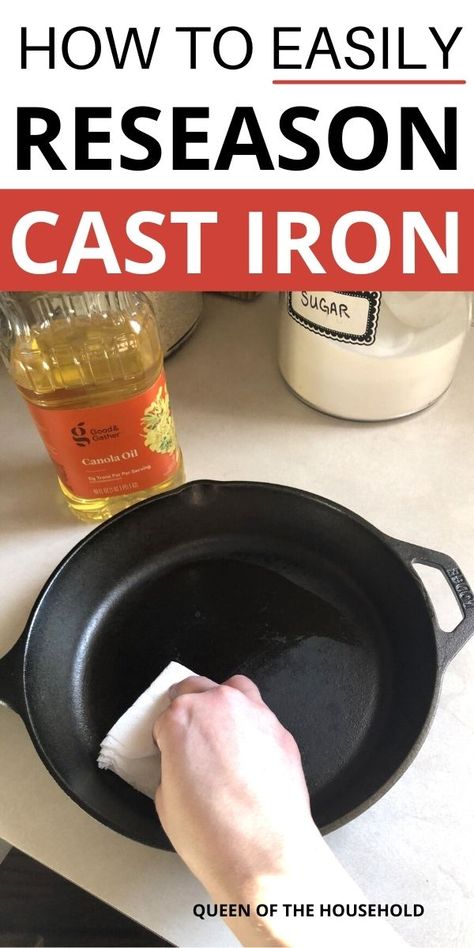 Reseason Cast Iron, Rusty Cast Iron Skillet, Cleaning Cast Iron Pans, Clean Cast Iron, Iron Cleaning, Season Cast Iron Skillet, Seasoned Cast Iron Pan, Cast Iron Skillet Cooking, Cast Iron Care