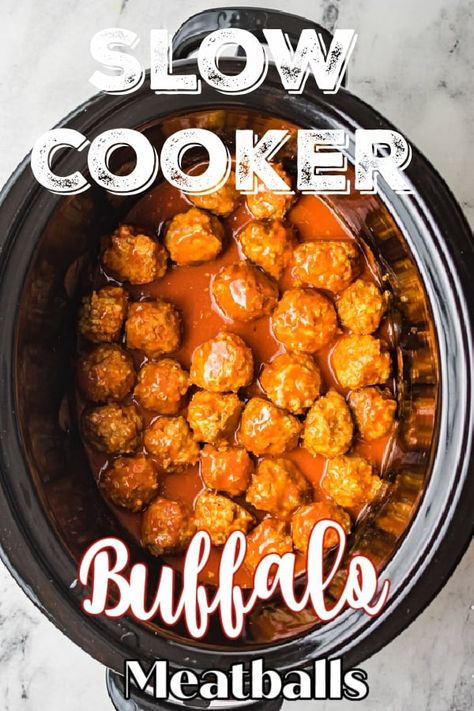 Love buffalo wings, but hate the mess? These Slow cooker Buffalo Chicken Meatballs are the perfect alternative with all the same great flavors that you love! These chicken meatballs have that tangy heat, are juicy and are the perfect appetizer to enjoy at your next party or during the big game! Buffalo Chicken Meatballs Crockpot, Chicken Meatballs Crockpot, Slow Cooker Buffalo Chicken, Crockpot Buffalo Chicken, Buffalo Recipe, Easy Buffalo Chicken, Buffalo Chicken Meatballs, Chicken Meatball Recipes, Ground Chicken Recipes