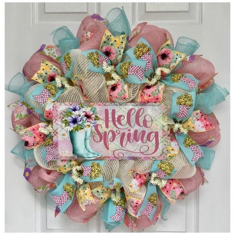 Couronne Diy, Spring Deco Mesh Wreaths, Spring Mesh Wreaths, Pastel Wreath, Easter Mesh Wreaths, Pink Burlap, Robin Blue, Silk Wreaths, Deco Mesh Wreaths Diy