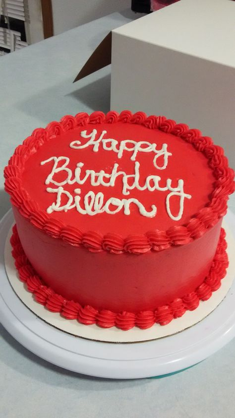 Simple Red Cake- Buttercream icing Red Cake Designs Birthday For Men, Red Icing Cake, Simple Butter Icing Cake Designs, Red Birthday Cake For Men, Red Buttercream Cake, Butter Icing Cake Designs, 18th Birthday Cake Designs, Icing Cake Design, Birth Cakes