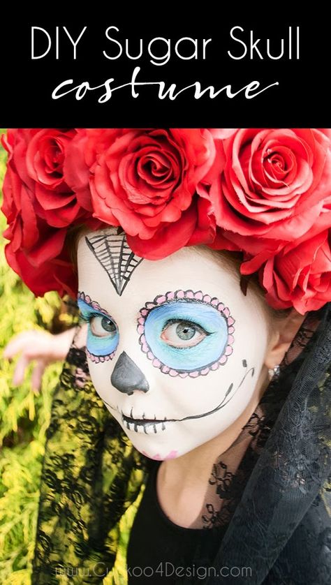 Kids DIY Sugar Skull Halloween Costume Sugar Skull Costume Diy, Bouquet Costume, Sugar Skull Halloween Costume, Diy Sugar Skull, Costume Homemade, Halloween Costume Couple, Skull Costume, Costume Concept, Dead Costume