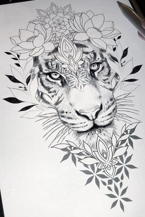 Dotwork Tattoo Mandala, Tier Tattoo, Cute Cat Tattoo, Hip Thigh Tattoos, Kunst Tattoos, Tiger Tattoo Design, Thigh Tattoos, Flower Tattoo Sleeve, Mandala Tattoo Design