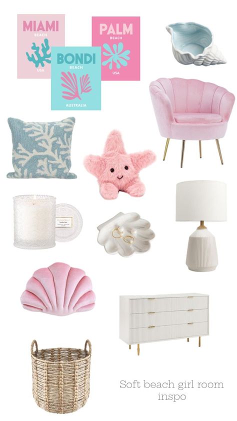 Beach Girl Room, Room Inspo Pink, Room Preppy, Summer Bedroom Decor, Beach Room Decor, Summer Bedroom, Beach Room, Beach Bedroom, Pink Beach