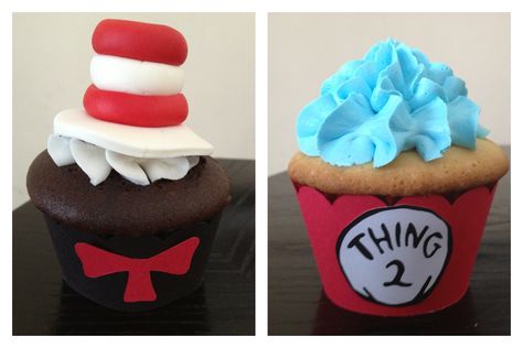 Cat in the Hat cupcakes 13th Birthday Cake Ideas, Baking Party Ideas, Doctor Suess Birthday, Design Cupcakes, Cat And The Hat, 13th Birthday Cake, Dr Suess Birthday, Cat In The Hat Birthday, Hat Cupcakes