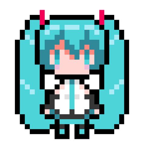 Hatsune Miku Perler Beads Pattern, Miku Perler Bead Patterns, Vocaloid Perler Beads, Pixel Hatsune Miku, Vocaloid Pixel Art, Miku Pixel Art, Pixel Icons, Crafts To Do When Your Bored, Drawing Application