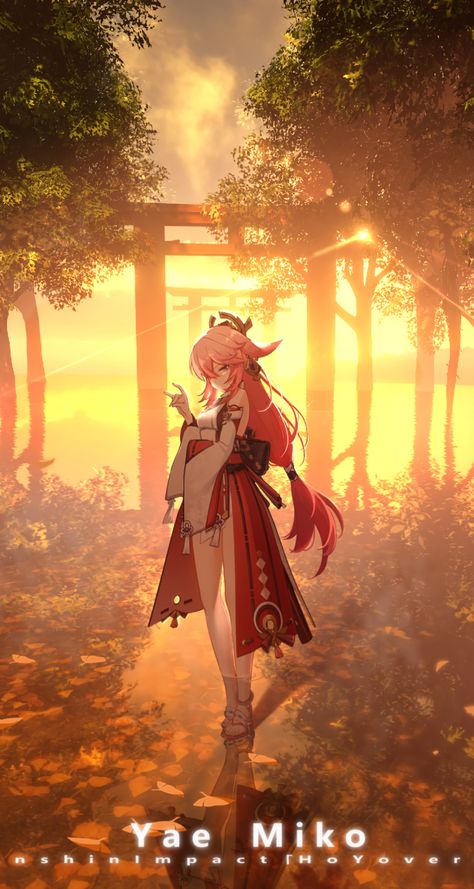 Miko Wallpaper, Powerful Character, Kitsune Fox, Yae Miko, Cool Wallpapers For Phones, Dragon Slayer, Cute Anime Wallpaper, Phone Wallpapers, Cool Wallpaper