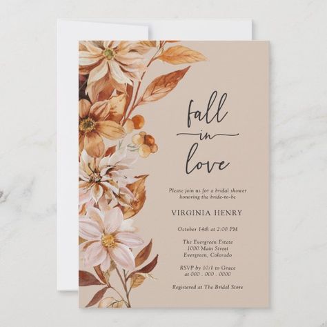 Elegant Fall Bridal Shower Invitation Bridal Shower Themes Fall, Fall Bridal Shower Themes, Fall Wedding Shower Invitations, Fall Bridal Shower Ideas, Bridal Shower Invitation Wording, Fall In Love Bridal Shower, Bridal Shower Decorations Rustic, Fall Bridal Shower Invites, Autumn Bridal