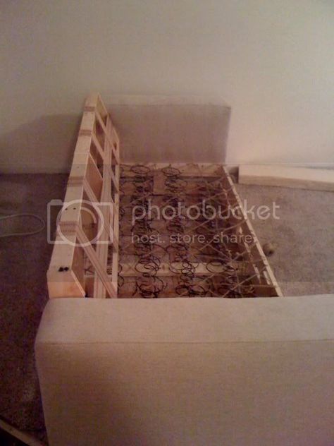 How to Build a Sofa/Couch #3: Finished springs, starting on the Back Rest - by dakremer @ LumberJocks.com ~ woodworking community Sofa Frame Plans, Build A Sofa, Diy Furniture Sofa, Build Your Own Sofa, Built In Couch, Built In Sofa, Building Furniture, Diy Couch, Diy Sofa